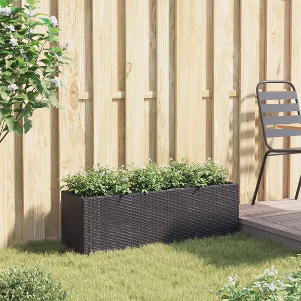 vidaXL plantekasse med 3 krukker 105x30x32 cm polyrattan sort