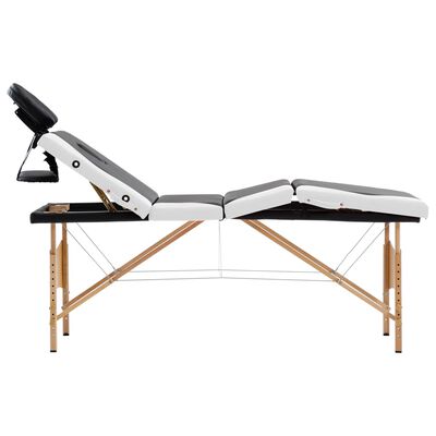 vidaXL sammenfoldeligt massagebord med træstel 4 zoner sort og hvid
