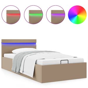 vidaXL hydraulisk opbevaringsseng LED 100x200 cm kunstl&aelig;der cappuccino