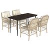 vidaXL spisebordss&aelig;t til haven 5 dele med hynder polyrattan beige