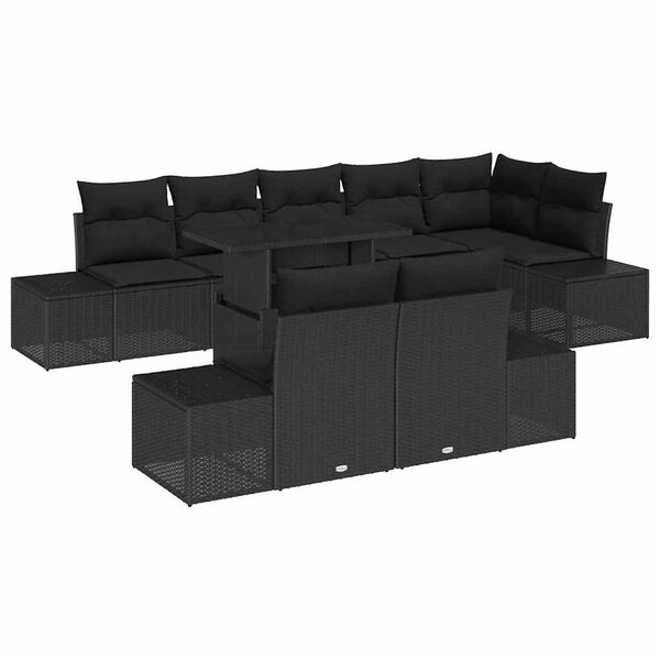 vidaXL Havesofa S&aelig;t med pude 9 pcs Sort polyrattan