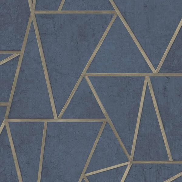 DUTCH WALLCOVERINGS tapet trekanter petroleumsbl&aring; og guld