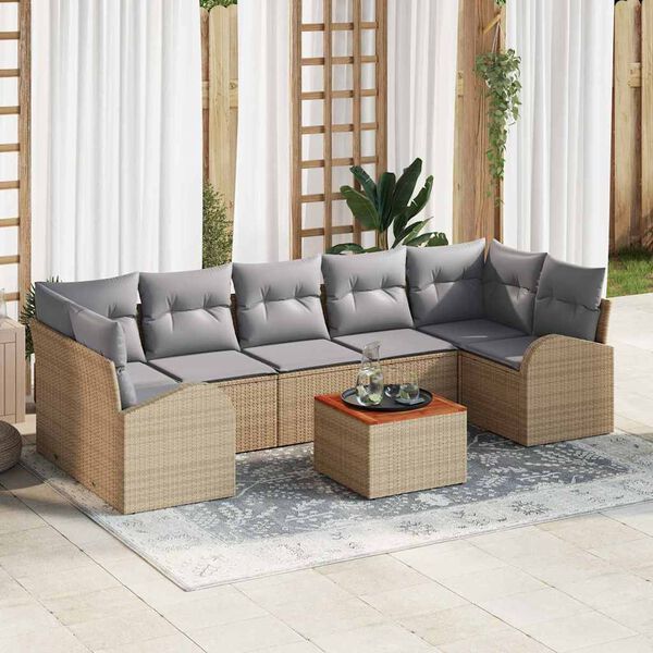 vidaXL Havesofa S&aelig;t med pude 8 pcs Beige polyrattan