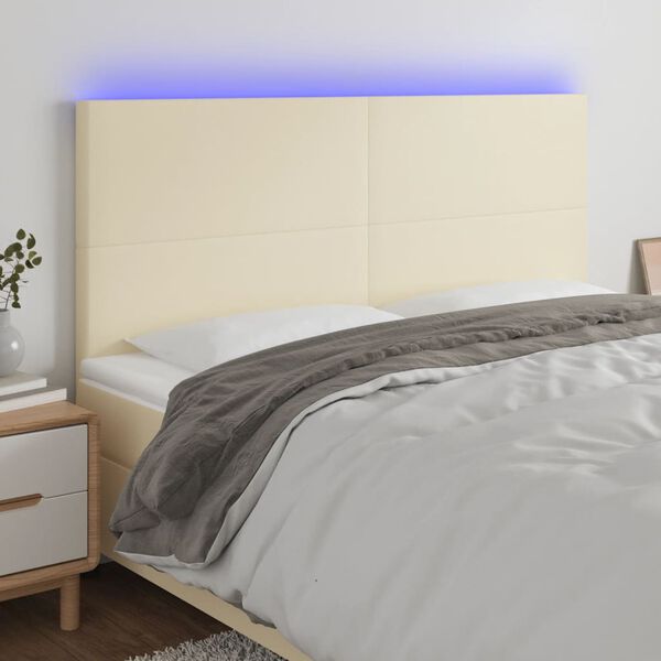 vidaXL sengegavl med LED-lys 200x5x118/128 cm kunstl&aelig;der cremefarvet