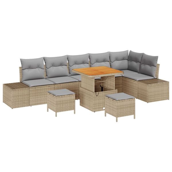 vidaXL Havesofa S&aelig;t med pude 9 pcs Beige polyrattan