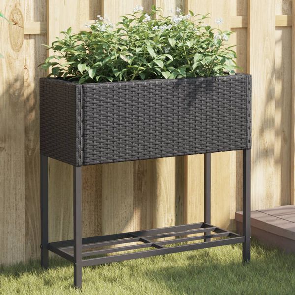 vidaXL plantekasse med hylde polyrattan sort