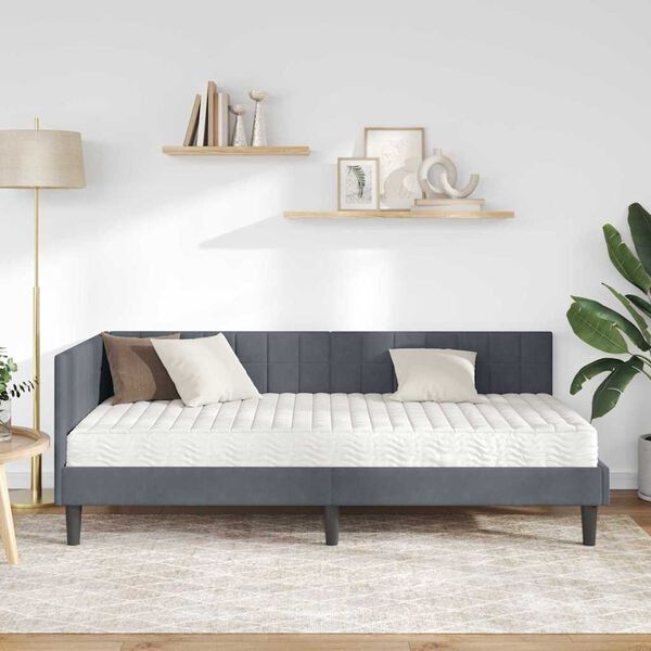 vidaXL Hj&oslash;rnesengramme med Madras med hovedg&aelig;rde 2 pcs Gr&aring; Fl&oslash;jl