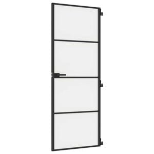 vidaXL d&oslash;r 76x201,5 cm h&aelig;rdet glas og aluminium sort