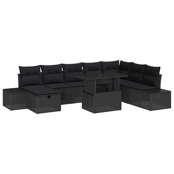 vidaXL Havesofa S&aelig;t 9 pcs Sort polyrattan