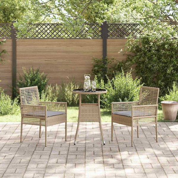 vidaXL Have Spisebordss&aelig;t 3 pcs Beige Poly rattan