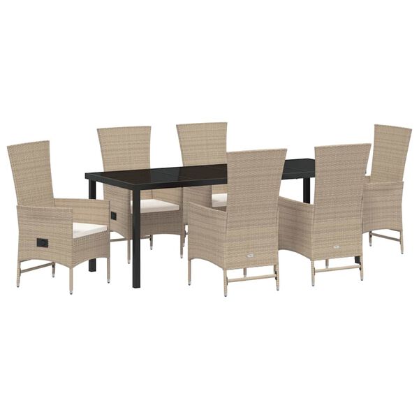 vidaXL Have Spisebordss&aelig;t med pude 7 pcs Beige polyrattan