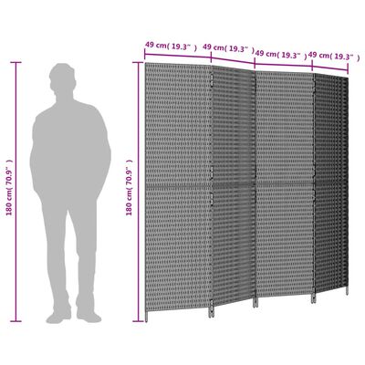 vidaXL rumdeler 4 paneler polyrattan grå