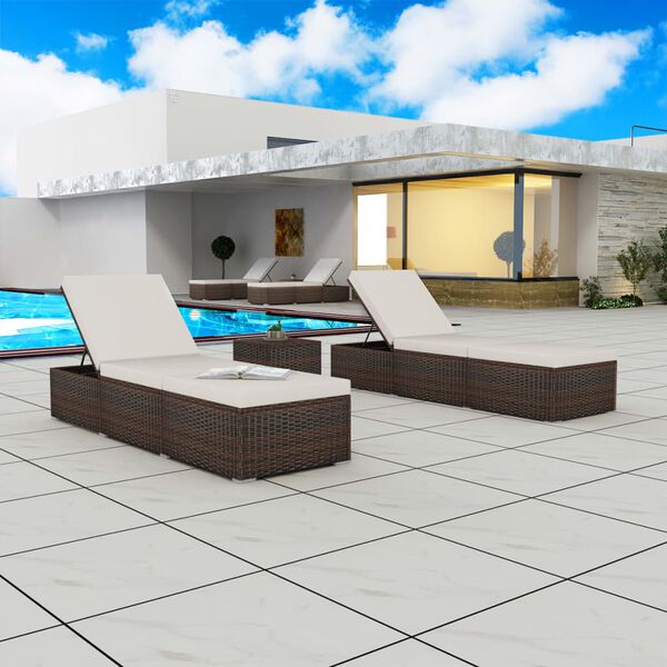 vidaXL liggestole 2 stk. med bord polyrattan brun