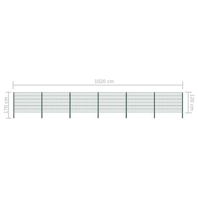 vidaXL hegnspaneler med stolper 10,2 x 1,2 m jern grøn