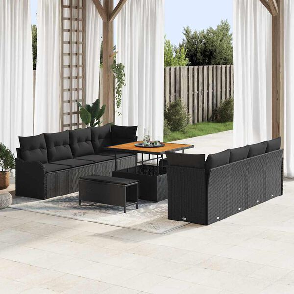 vidaXL Havesofa Sæt 11 pcs Sort polyrattan