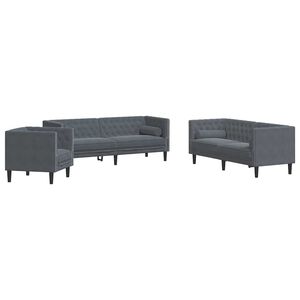 vidaXL Stue Sofa 3 pcs M&oslash;rkegr&aring; 194 x 74,5 x 70,5 cm Fl&oslash;jl