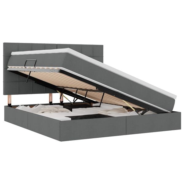 vidaXL Seng med opbevaring og LED M&oslash;rkegr&aring; 160 x 200 cm Polyester