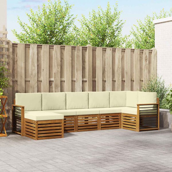 vidaXL Sektionalsofa s&aelig;t 7 pcs Naturlig og Fl&oslash;de Massivt Akacietr&aelig;