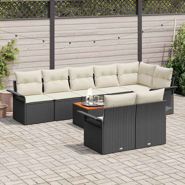 vidaXL Havesofa Sæt med pude 9 pcs Sort polyrattan
