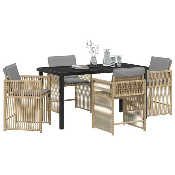 vidaXL Have Spisebordss&aelig;t 5 pcs Beige polyrattan