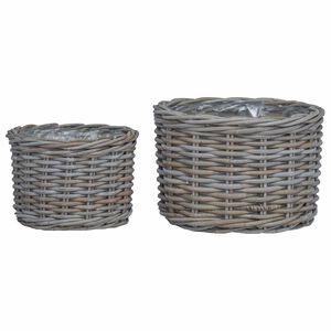 vidaXL Plantekurv med opbevaring 2 pcs Gr&aring; Kubu rattan