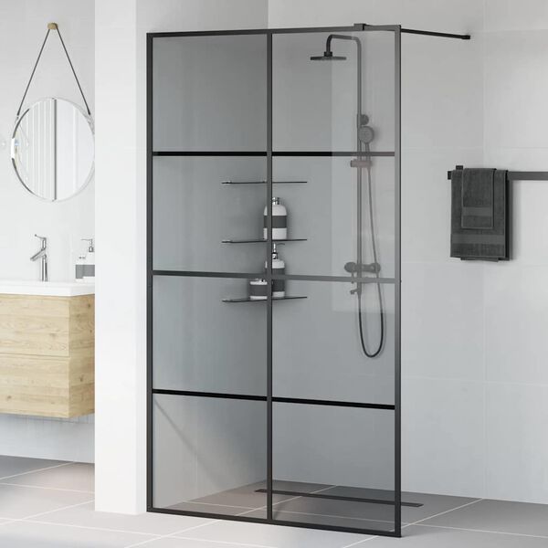 vidaXL Walk-in brusev&aelig;g Sort 115 x 195 cm h&aelig;rdet glas