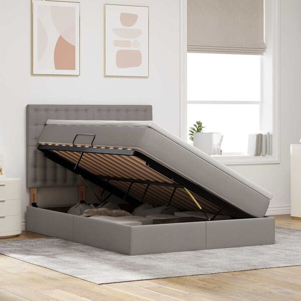 vidaXL Seng med opbevaring og LED Gr&aring;brun 140 x 190 cm Polyester