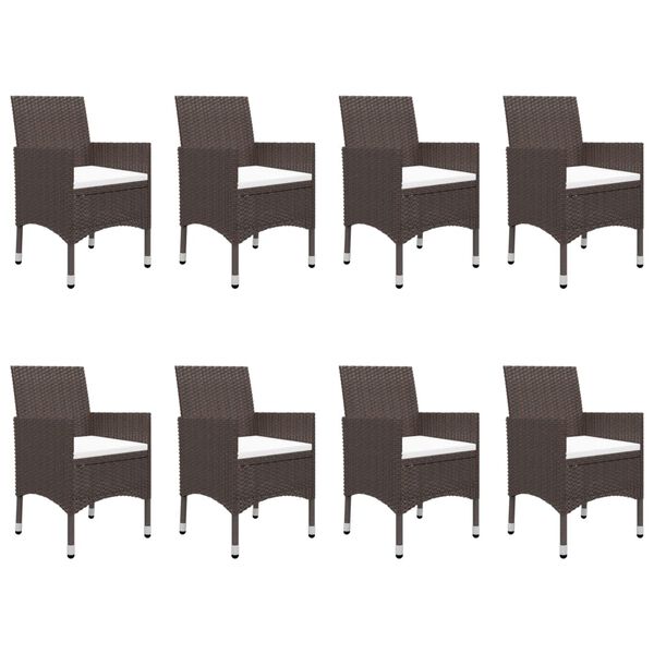 vidaXL bistrosæt til haven 9 dele polyrattan og hærdet glas brun