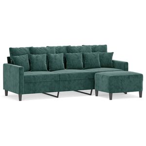 vidaXL 3-personers sofa med fodskammel 180 cm velour M&oslash;rkegr&oslash;n