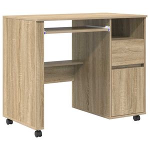 vidaXL Skrivebord med Hjul Sonoma eg Konstrueret tr&aelig; 91 x 50 x 77 cm