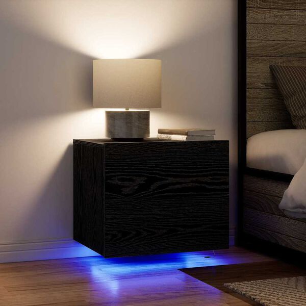 vidaXL Natskab med skuffe Sort eg 50 x 39 x 41 cm Konstrueret tr&aelig;