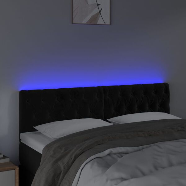 vidaXL sengegavl med LED-lys 144x7x78/88 cm velour sort
