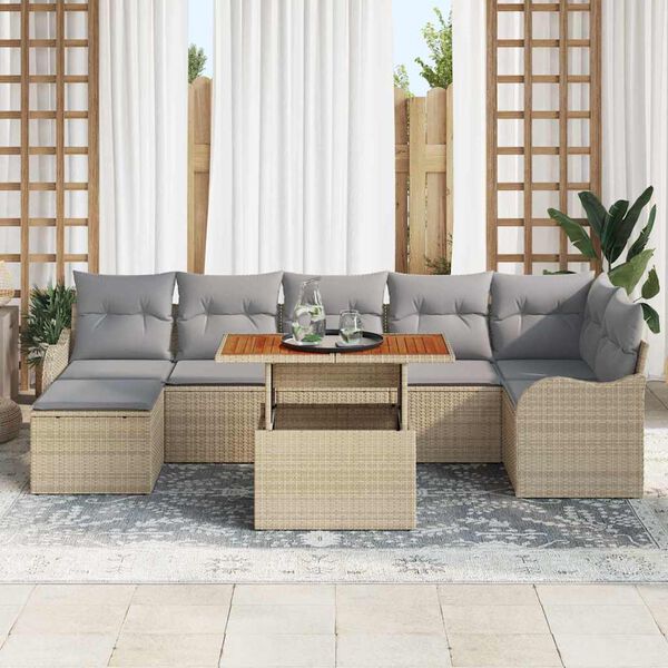 vidaXL Havesofa S&aelig;t med opbevaring 8 pcs Beige Poly rattan
