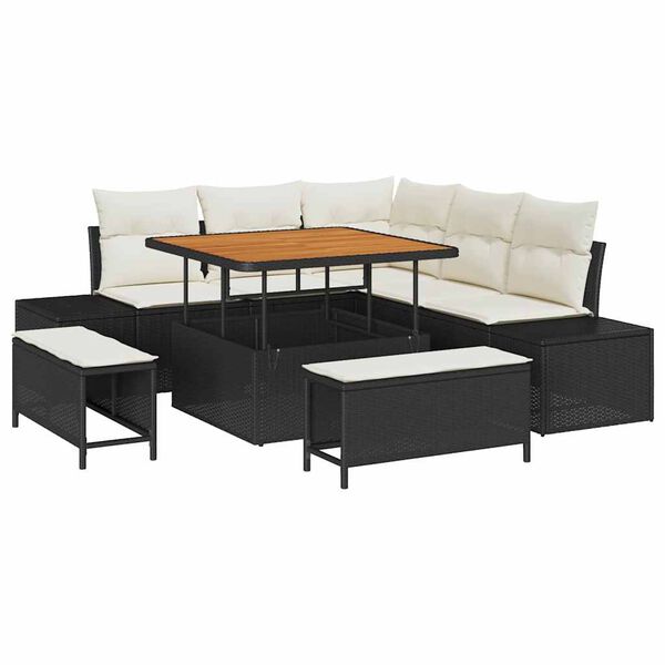 vidaXL Havesofa Sæt med pude 8 pcs Sort Poly rattan
