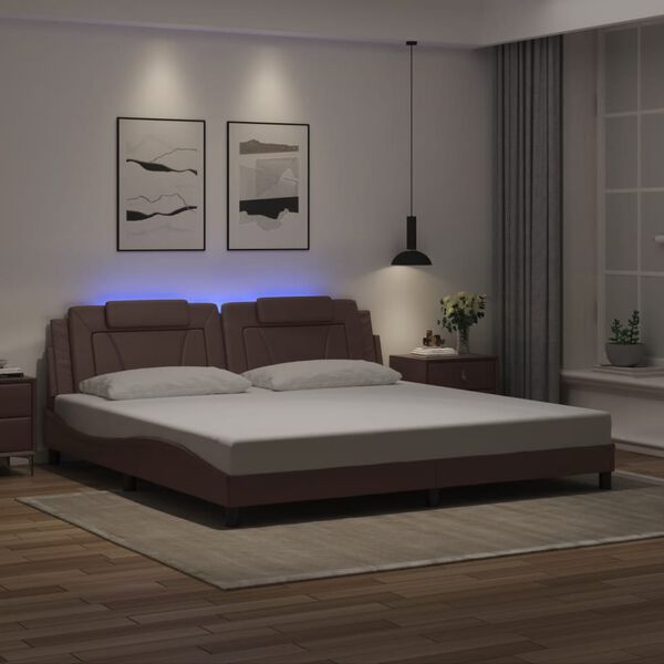 vidaXL sengeramme Viana med LED uden madras 200x200 cm brun