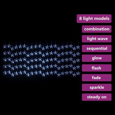 vidaXL LED-lysgardin med stjerner 500 LED'er 8 funktioner blåt lys