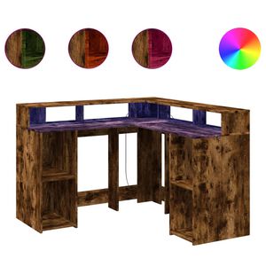vidaXL skrivebord med LED-lys 130x130x91 cm konstrueret tr&aelig; r&oslash;get eg