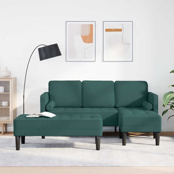 vidaXL Sofa S&aelig;t med pude 2 pcs M&oslash;rkegr&oslash;n Polyester