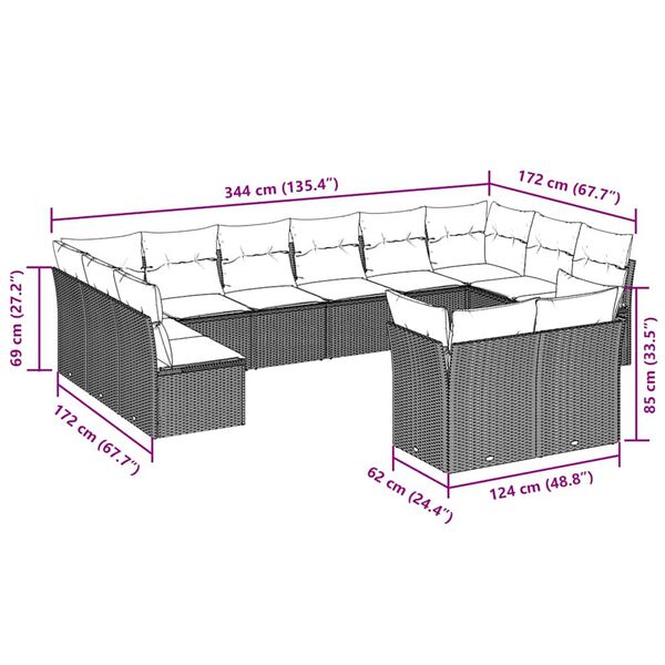 vidaXL sofasæt til haven 12 dele med hynder polyrattan lysegrå