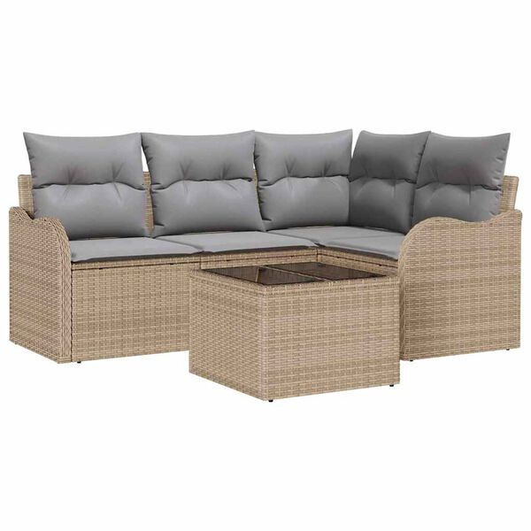 vidaXL Havesofa Sæt med pude 5 pcs Beige Poly rattan