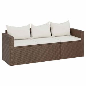 vidaXL 3-personers havesofa med hynder polyrattan brun