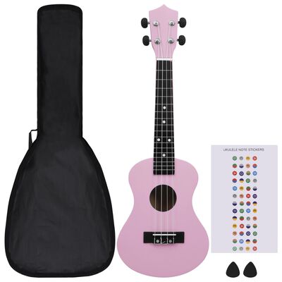 vidaXL ukulelesæt med taske til børn 23" pink