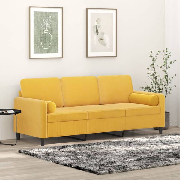 vidaXL 3-personers sofa med puder og hynder 180 cm velour lysegul