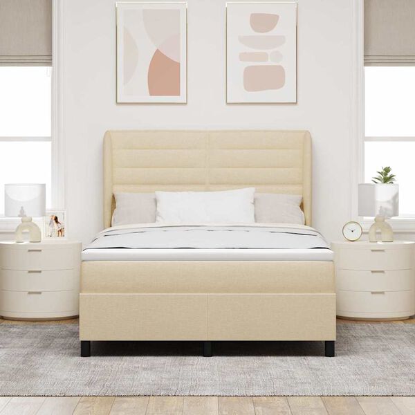 vidaXL Box spring seng med madras Creme 160 x 200 cm Stof
