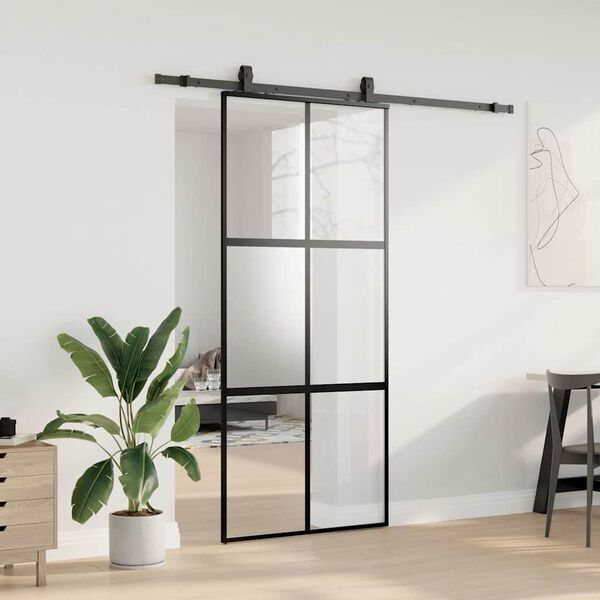 vidaXL skyded&oslash;r med hardwares&aelig;t 90x205 cm h&aelig;rdet glas sort