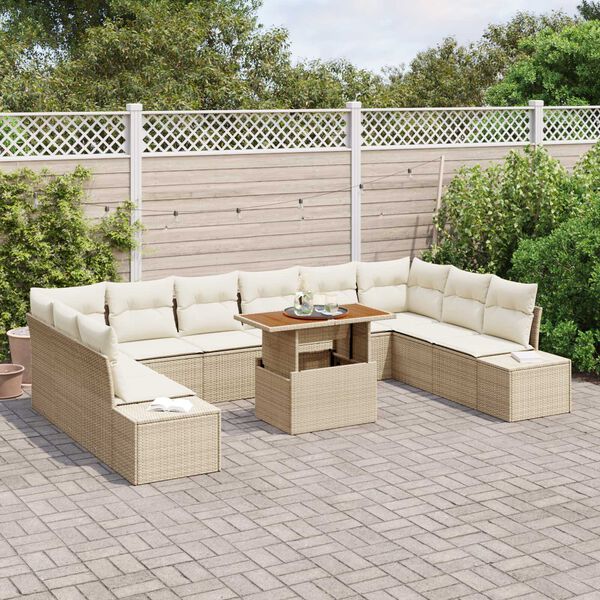 vidaXL Havesofa S&aelig;t med opbevaring 11 pcs Beige Poly rattan