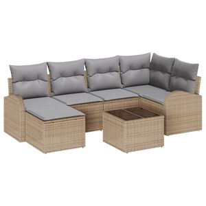 vidaXL Sofa S&aelig;t med pude 7 pcs Beige og lysegr&aring; polyrattan