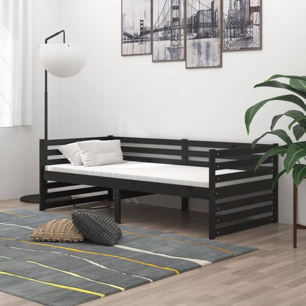 vidaXL daybed med madras 90x200 cm massivt fyrretr&aelig; sort