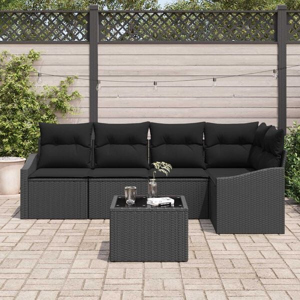 vidaXL Sofa Sæt med pude med opbevaring 6 pcs Sort polyrattan
