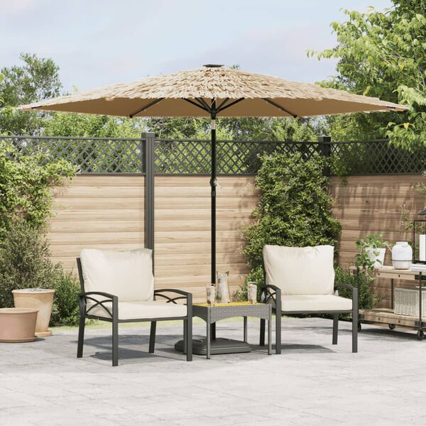 vidaXL haveparasol med LED-lys og st&aring;lstang 288x288x225 cm brun